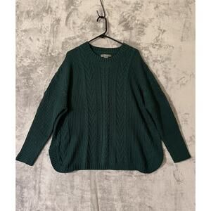 Natural Reflection Cable Knit Sweater Green Womens Size L Pullover Side Slits
